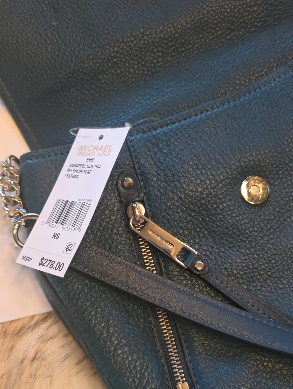 MICHAEL KORS Evie Luxe Teal Pebble Leather Flap Shoulder Bag Crossbody NWT